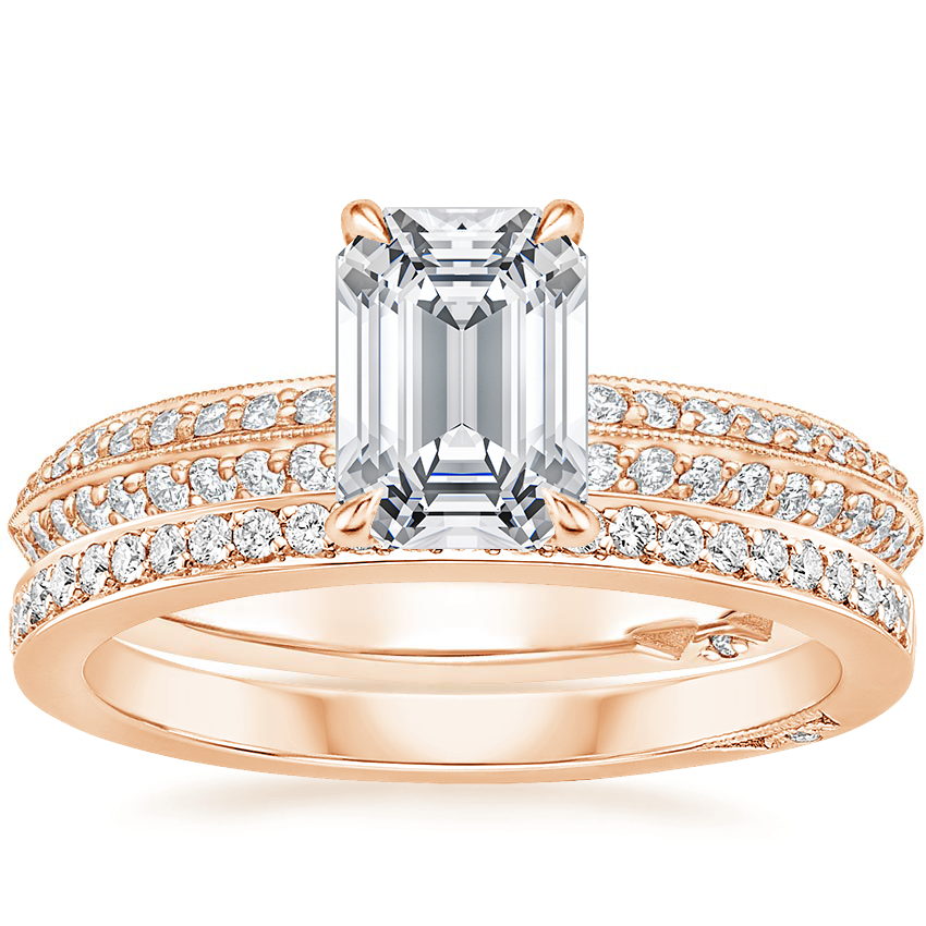 18K Rose Gold Tacori Sculpted Crescent Knife Edge Diamond Ring with Tacori Dantela Diamond Ring (1/8 ct. tw.)