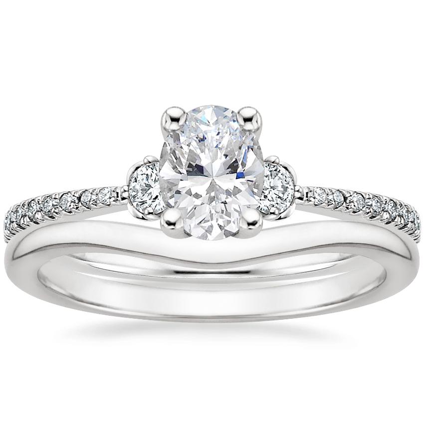 Platinum Luxe Blossom Diamond Ring with Petite Curved Wedding Ring