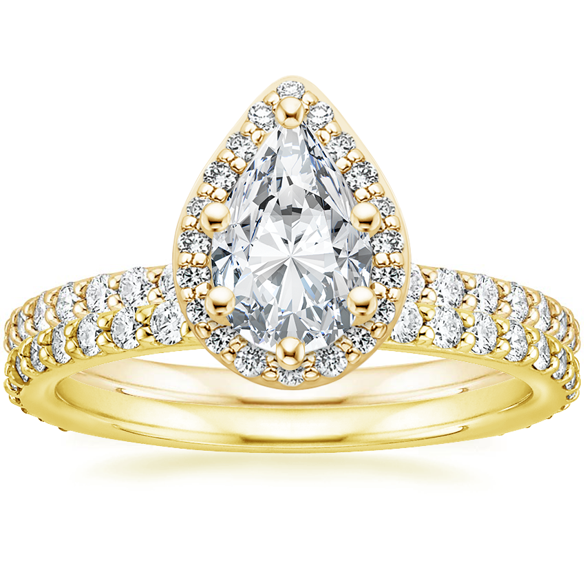 18K Yellow Gold Shared Prong Halo Diamond Ring with Luxe Petite Shared Prong Diamond Ring (3/8 ct. tw.)