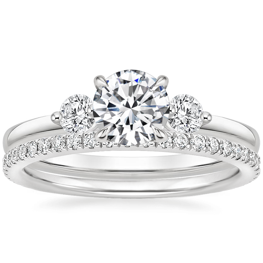 18K White Gold Perfect Fit Three Stone Diamond Ring with Luxe Ballad Diamond Ring (1/4 ct. tw.)