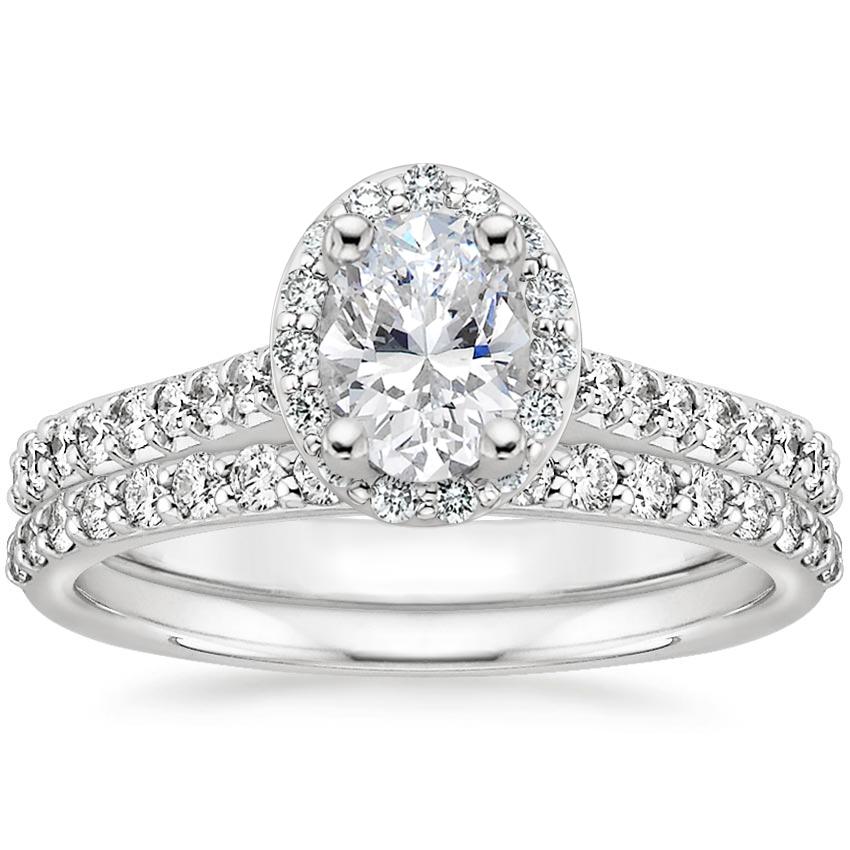 Platinum Fancy Halo Diamond Ring with Side Stones (1/3 ct. tw.) with Petite Shared Prong Diamond Ring (1/4 ct. tw.)