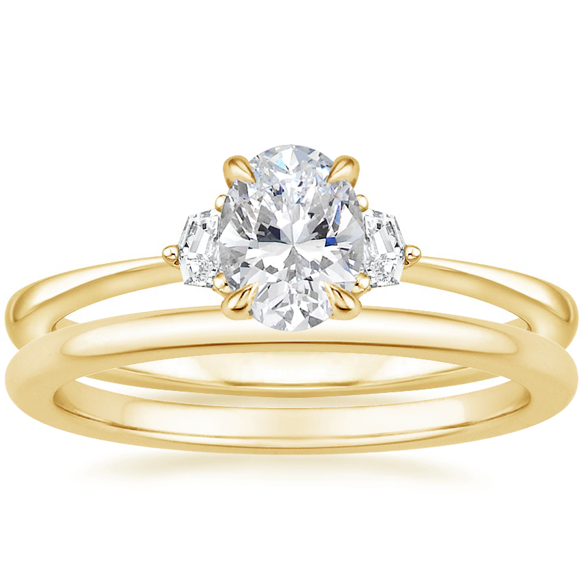 18K Yellow Gold Cecily Diamond Ring with Petite Comfort Fit Wedding Ring