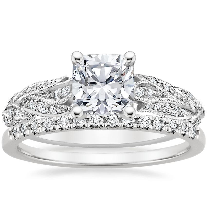 18K White Gold Plume Diamond Ring with Sonora Diamond Ring (1/8 ct. tw.)