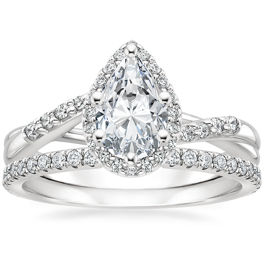 Platinum Chamise Halo Diamond Ring (1/5 ct. tw.) with Luxe Sia Diamond Open Ring (1/5 ct. tw.)