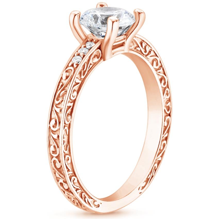 14K Rose Gold Delicate Antique Scroll Diamond Ring, large side view