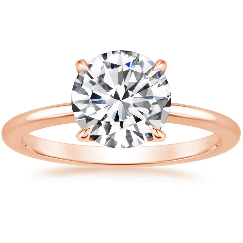 14K Rose Gold Secret Halo Diamond Ring, large top view