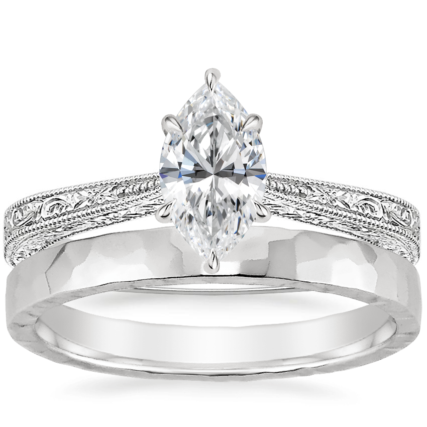 Platinum Elsie Ring with 2.5mm Hammered Quattro Wedding Ring