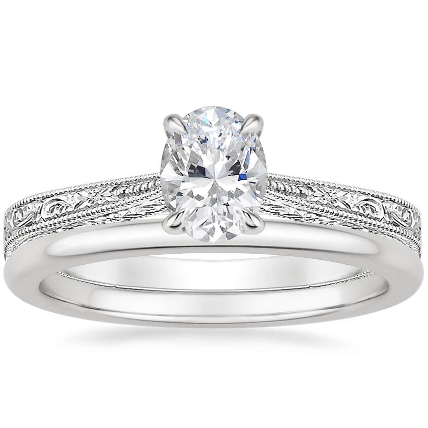 18K White Gold Elsie Ring with Petite Comfort Fit Wedding Ring