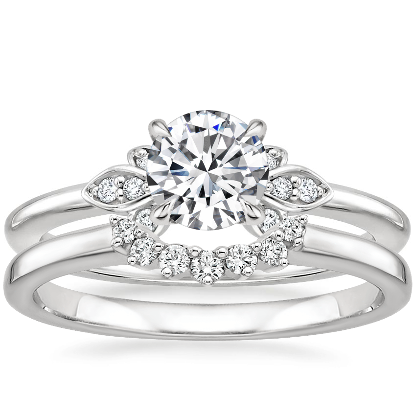 18K White Gold Fiorella Diamond Ring with Crescent Diamond Ring
