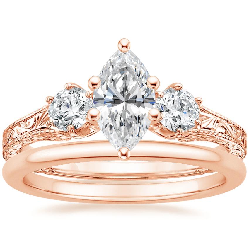 14K Rose Gold Three Stone Hudson Diamond Ring (1/3 ct. tw.) with Petite Comfort Fit Wedding Ring