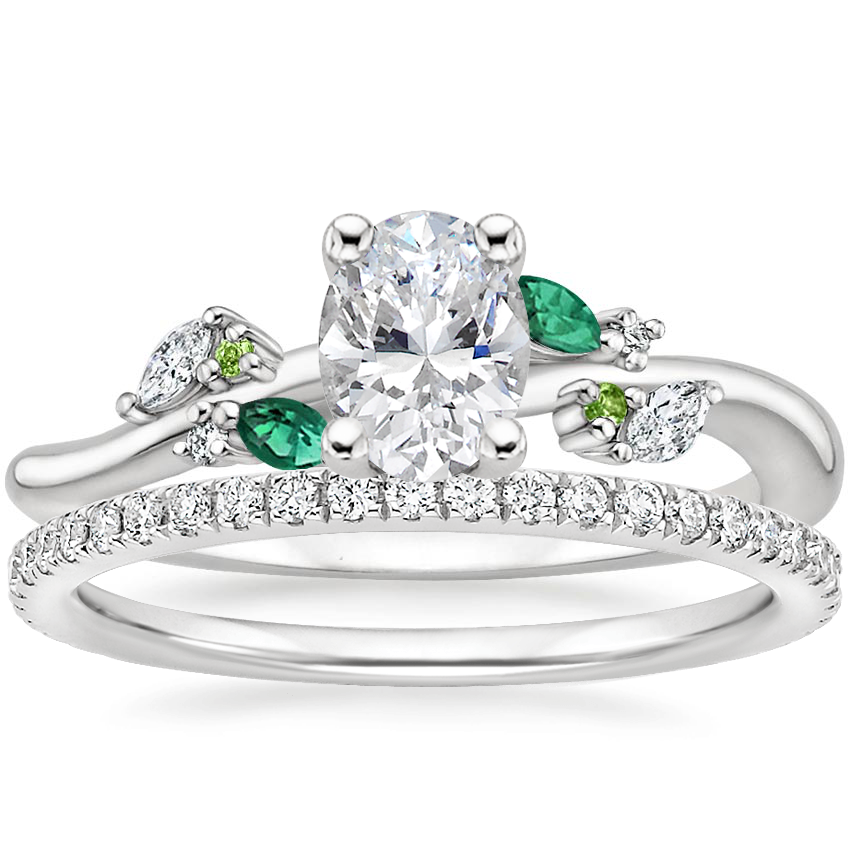 18K White Gold Arden Diamond Ring with Lab Emerald Accents with Luxe Ballad Diamond Ring (1/4 ct. tw.)