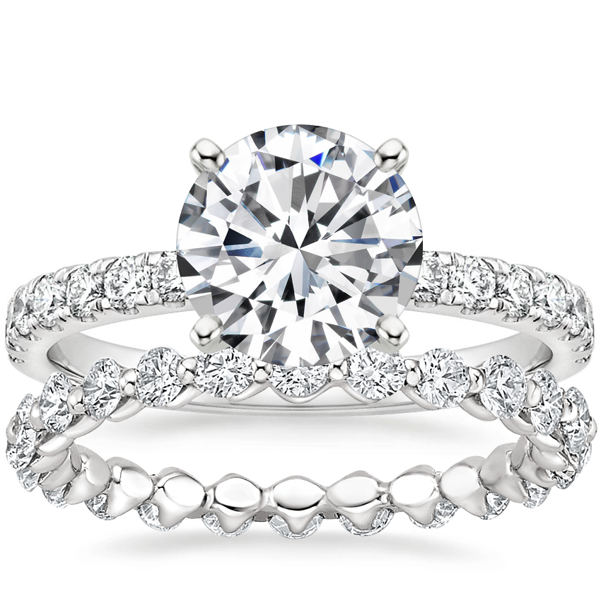 18K White Gold Constance Diamond Ring (1/3 ct. tw.) with Riviera Eternity Diamond Ring (1 ct. tw.)