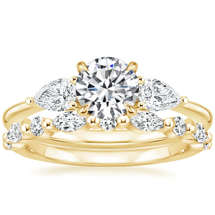 18K Yellow Gold Adorned Opera Diamond Ring (1/2 ct. tw.) with Versailles Diamond Ring (3/8 ct. tw.)