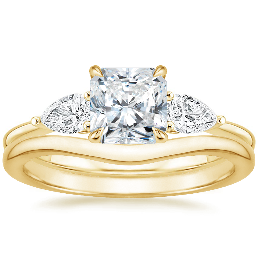 14K Yellow Gold Adorned Opera Diamond Ring (1/2 ct. tw.) with Petite Curved Wedding Ring