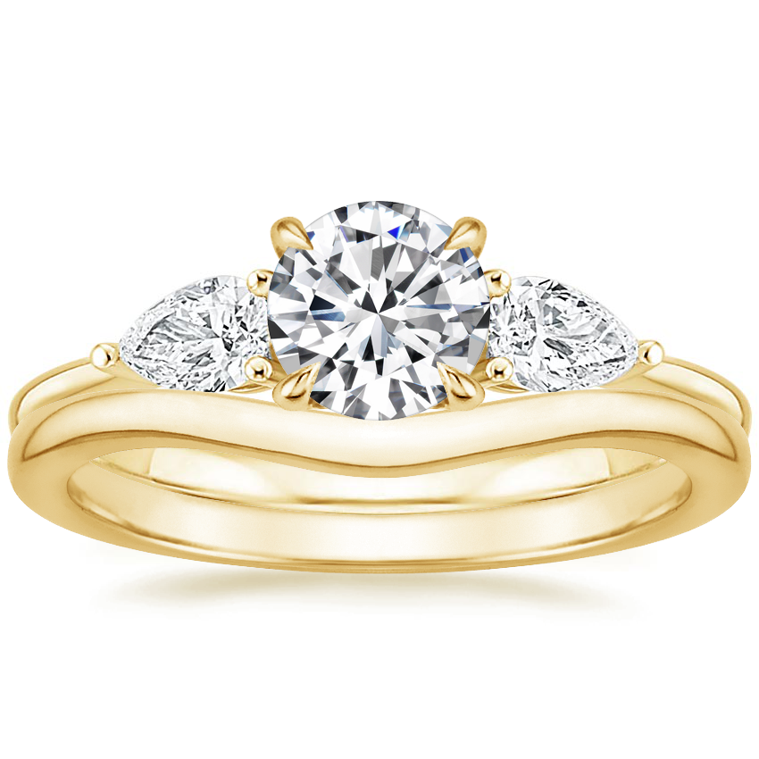 18K Yellow Gold Adorned Opera Diamond Ring (1/2 ct. tw.) with Petite Curved Wedding Ring