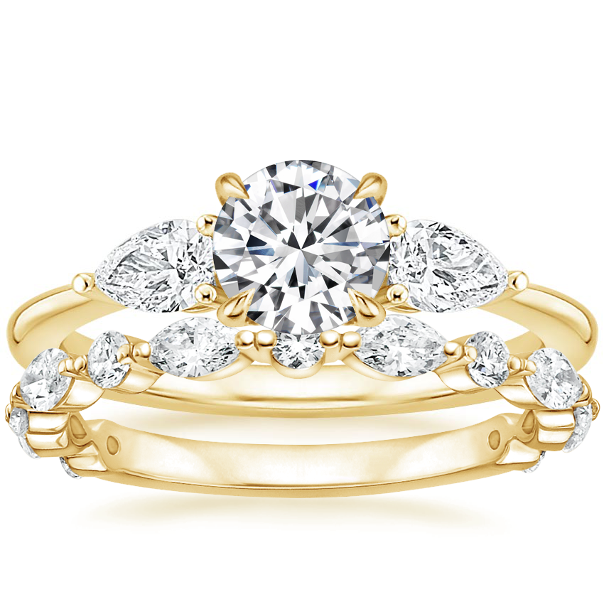 18K Yellow Gold Adorned Opera Diamond Ring (1/2 ct. tw.) with Luxe Versailles Diamond Ring (1/2 ct. tw.)