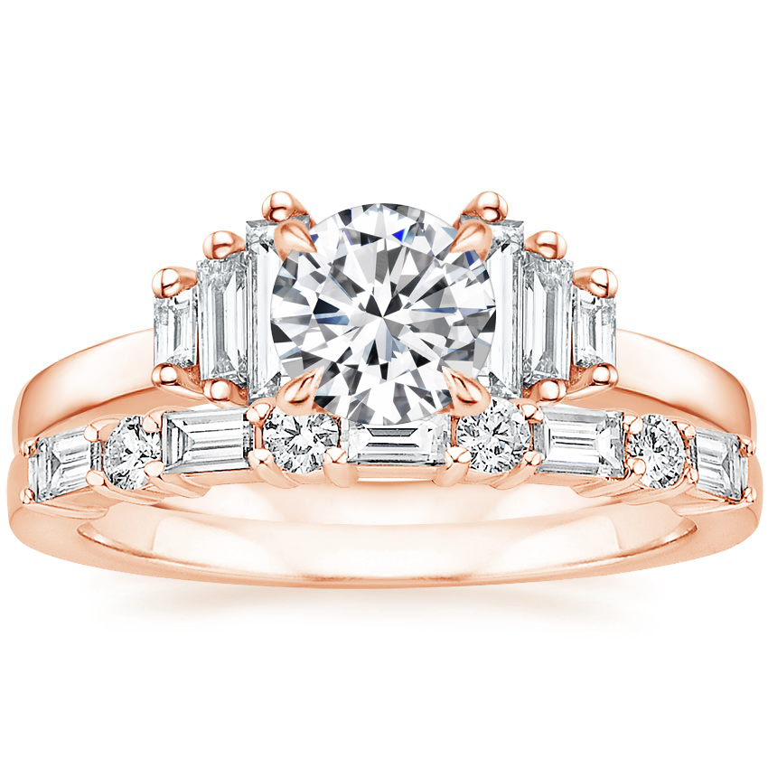 14K Rose Gold Faye Baguette Diamond Ring (1/2 ct. tw.) with Leona Diamond Ring (1/3 ct. tw.)