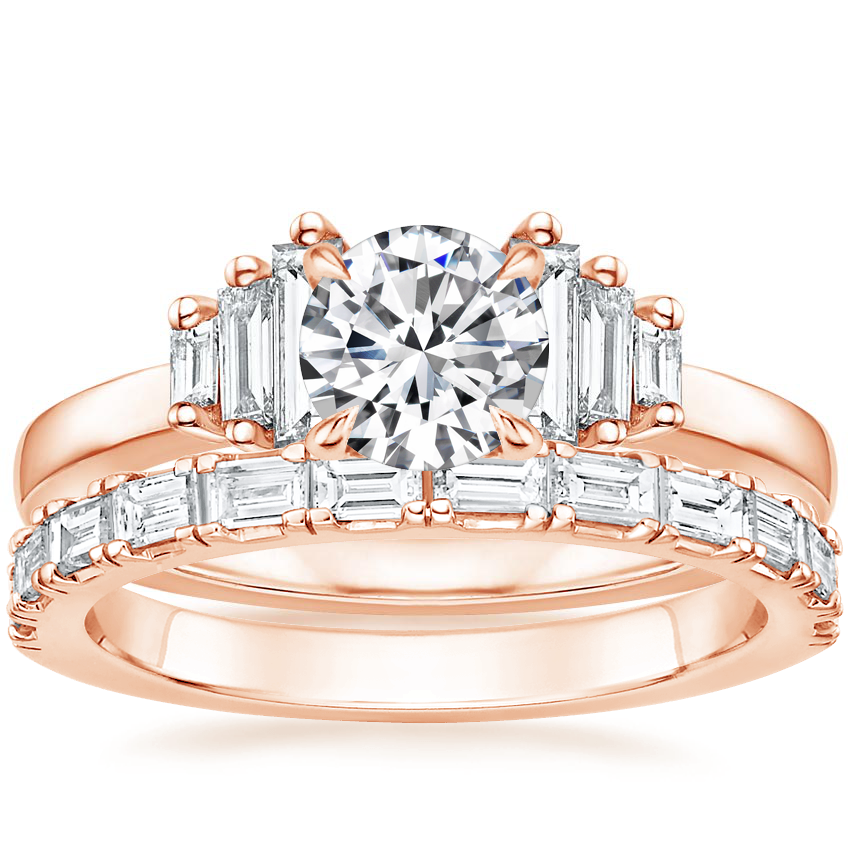 14K Rose Gold Faye Baguette Diamond Ring (1/2 ct. tw.) with Gemma Diamond Ring (1/2 ct. tw.)