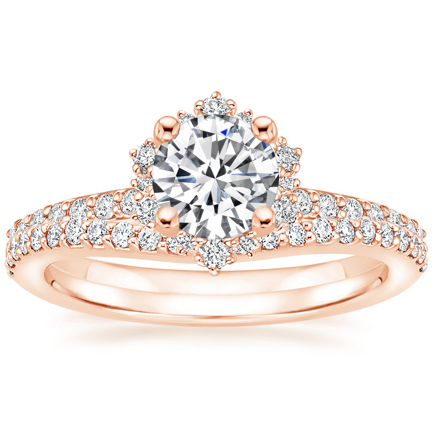 14K Rose Gold Flor Diamond Ring with Curved Diamond Ring (1/6 ct. tw.)