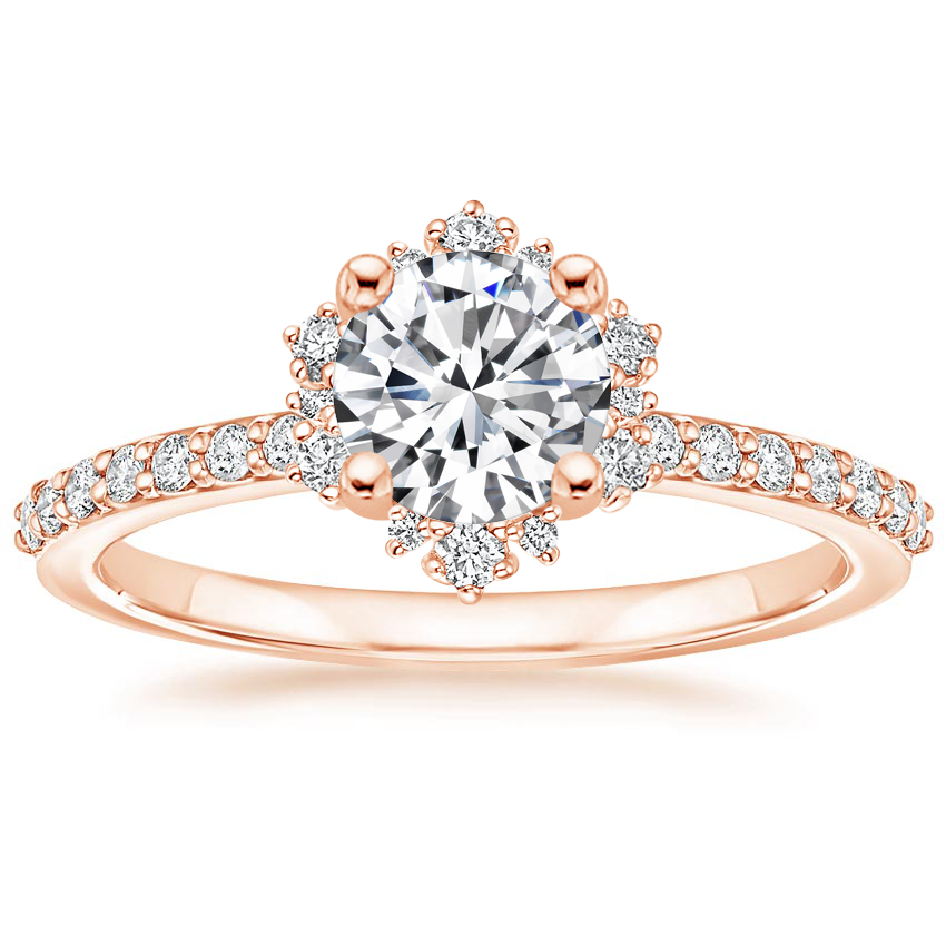 14K Rose Gold Flor Diamond Ring, large top view