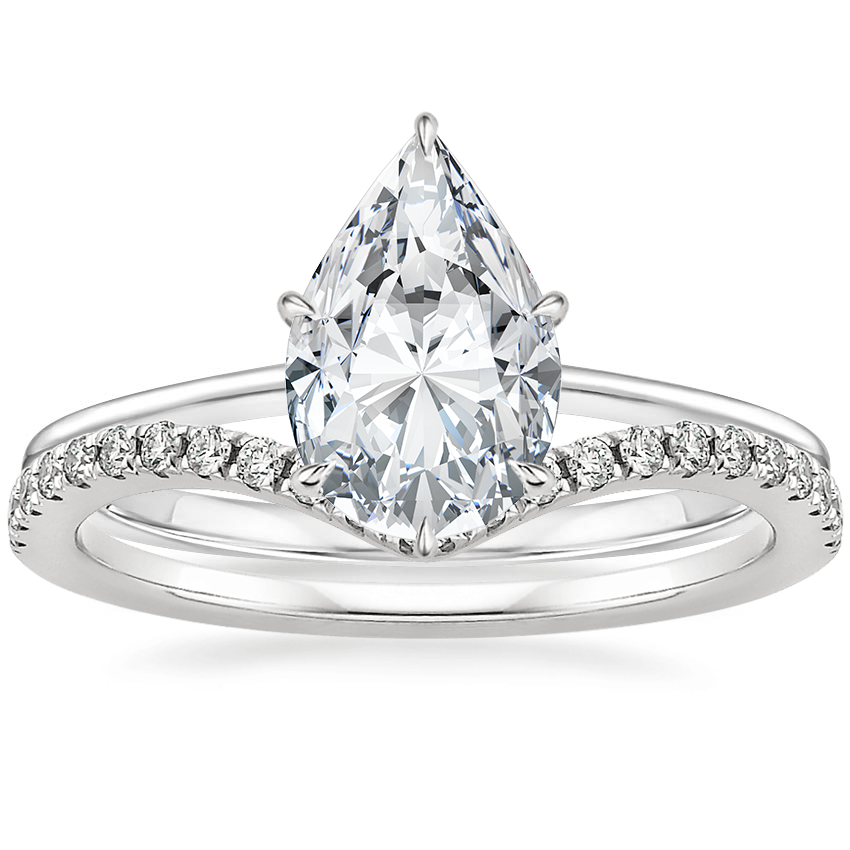 18K White Gold Petite Secret Halo Diamond Ring with Flair Diamond Ring (1/6 ct. tw.)