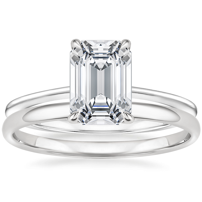 18K White Gold Petite Secret Halo Diamond Ring with 1.5mm Slim Profile Wedding Ring