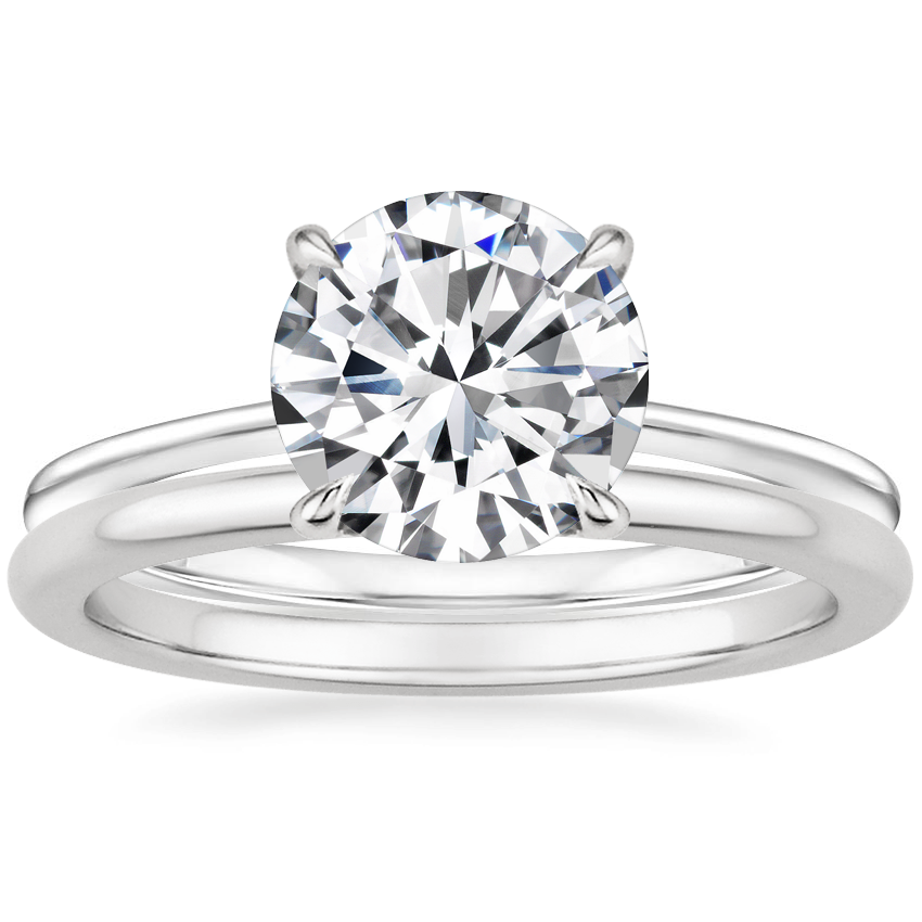 Platinum Petite Secret Halo Diamond Ring with Petite Comfort Fit Wedding Ring
