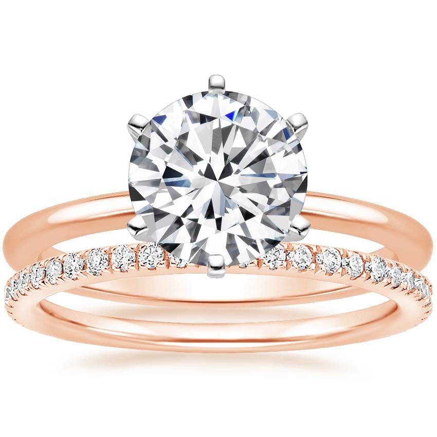 14K Rose Gold Six-Prong Petite Comfort Fit Ring with Luxe Ballad Diamond Ring (1/4 ct. tw.)