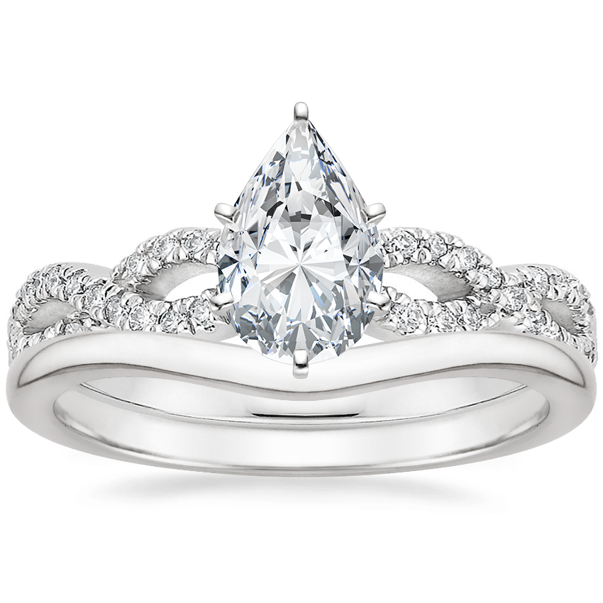 18K White Gold Infinity Diamond Ring with Petite Curved Wedding Ring