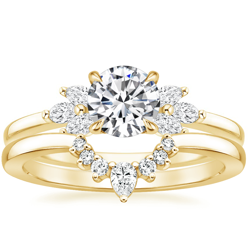 18K Yellow Gold Stella Diamond Ring with Lunette Diamond Ring