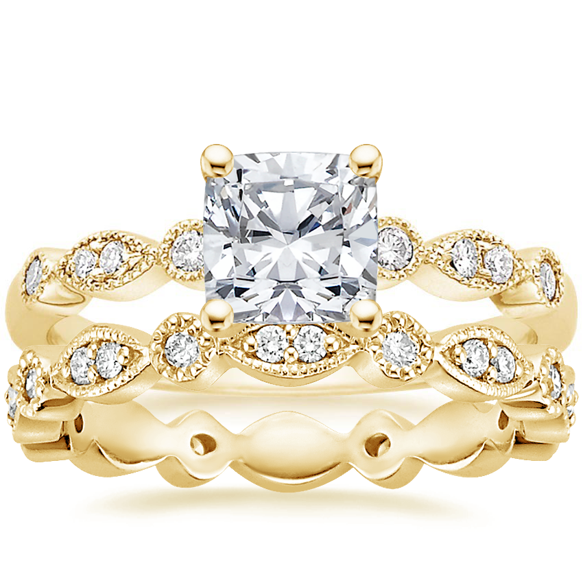 18K Yellow Gold Tiara Diamond Ring (1/10 ct. tw) with Tiara Eternity Diamond Ring (1/4 ct. tw.)