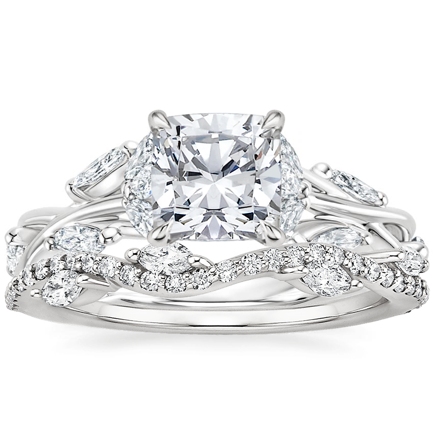 Platinum Secret Garden Diamond Ring (1/2 ct. tw.) with Luxe Winding Willow Diamond Ring (1/4 ct. tw.)