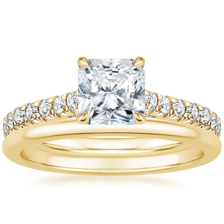 18K Yellow Gold Chantal Diamond Ring with Petite Comfort Fit Wedding Ring