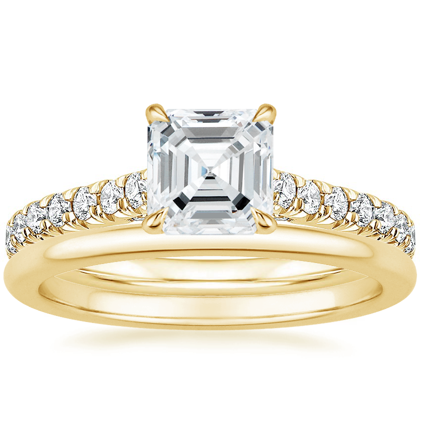 18K Yellow Gold Chantal Diamond Ring with Petite Comfort Fit Wedding Ring