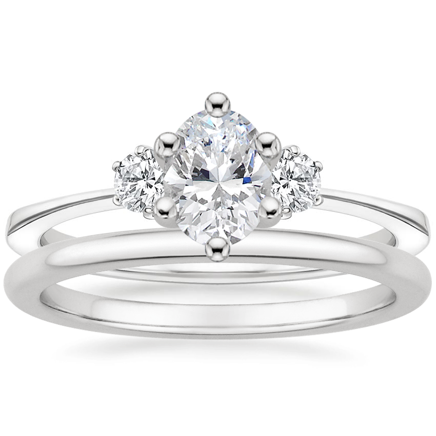 Platinum Tallula Three Stone Diamond Ring with Petite Comfort Fit Wedding Ring