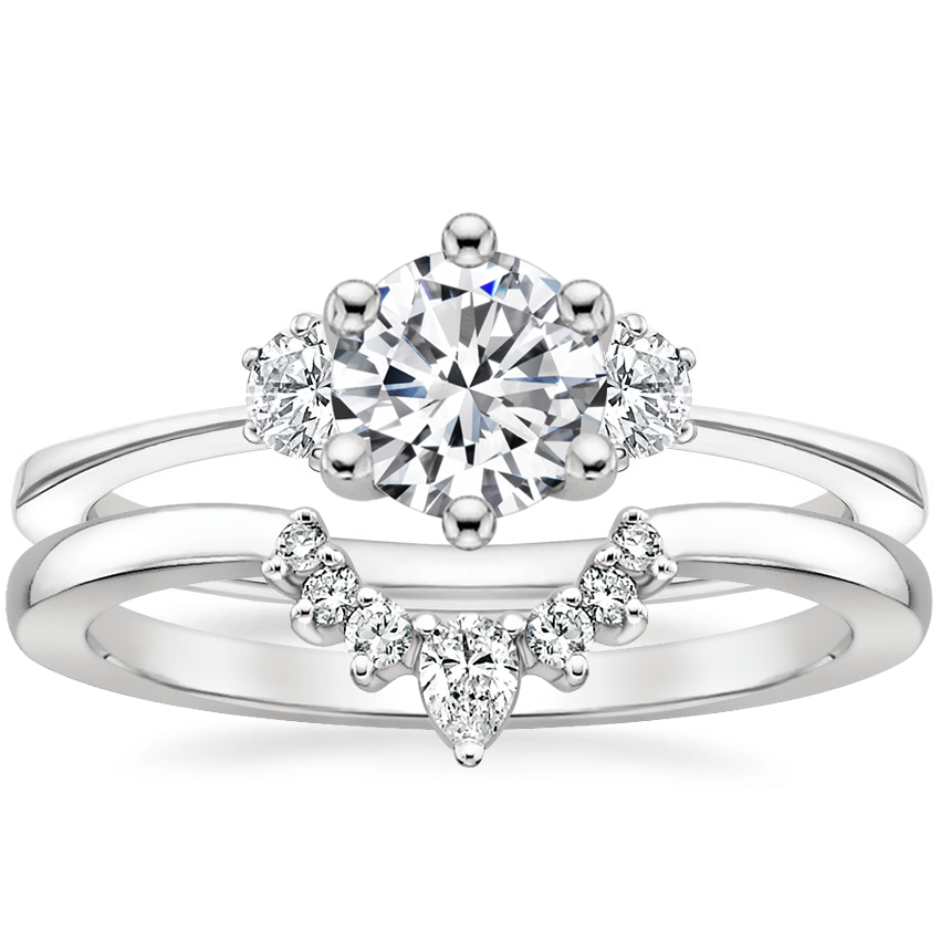Platinum Tallula Three Stone Diamond Ring with Lunette Diamond Ring