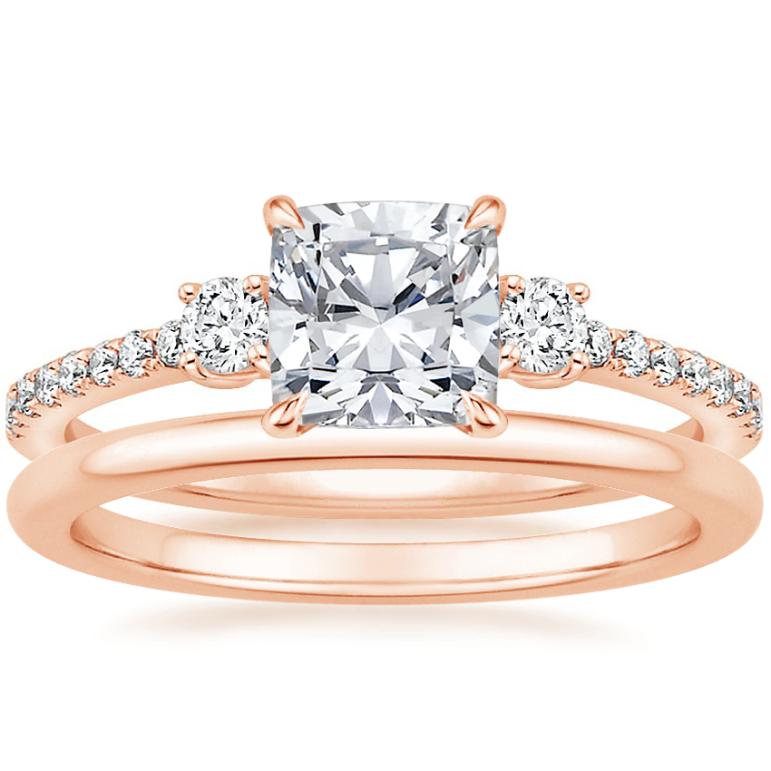 14K Rose Gold Lyra Diamond Ring (1/4 ct. tw.) with Petite Comfort Fit Wedding Ring