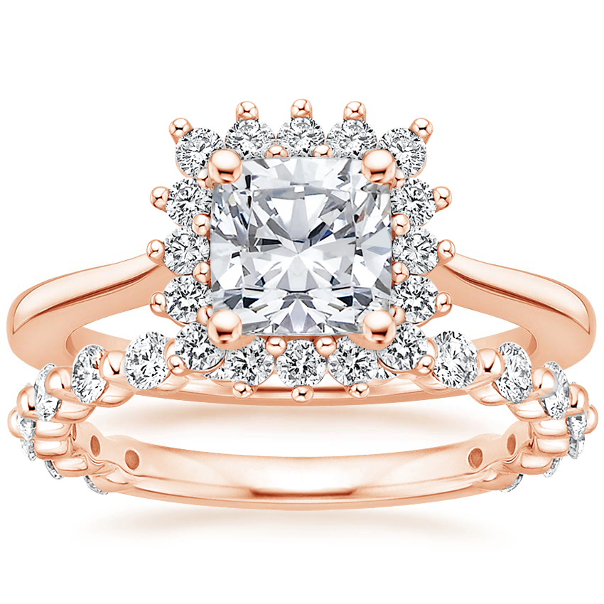 14K Rose Gold Sunburst Diamond Ring (1/4 ct. tw.) with Luxe Marseille Diamond Ring (1/2 ct. tw.)