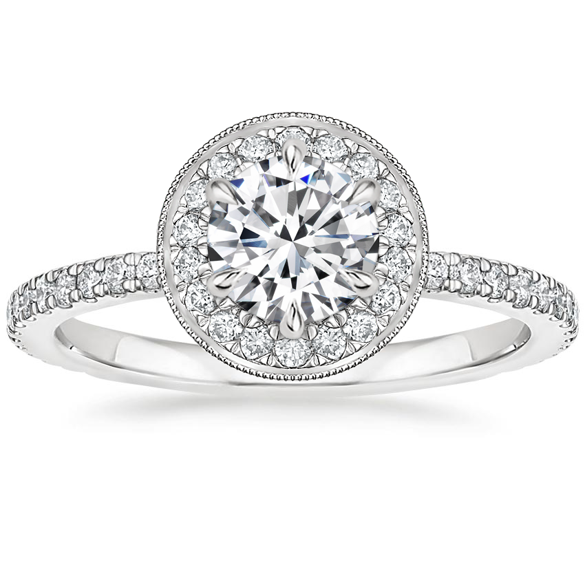 Round Milgrain Diamond Halo Engagement Ring 