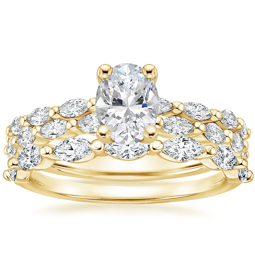 18K Yellow Gold Mirage Marquise Diamond Ring with Joelle Diamond Ring