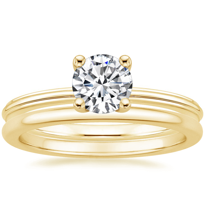 18K Yellow Gold Freya Ring with Petite Comfort Fit Wedding Ring