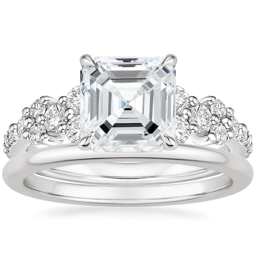 18K White Gold Tatiana Diamond Ring with Petite Comfort Fit Wedding Ring