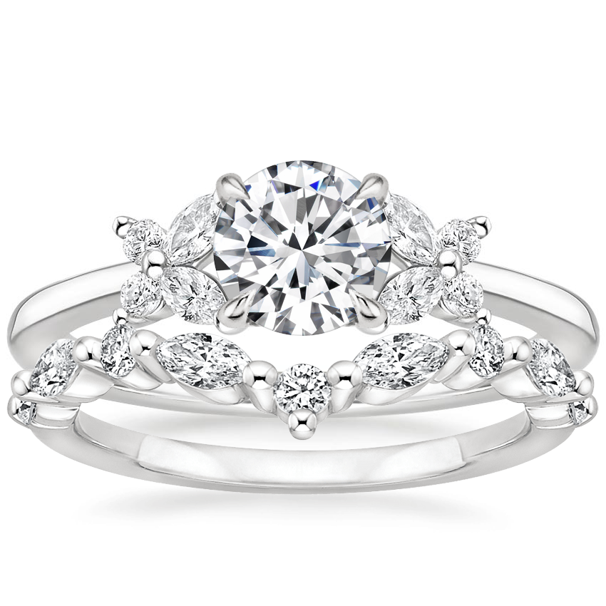 Platinum Mariposa Diamond Ring with Curved Versailles Diamond Ring