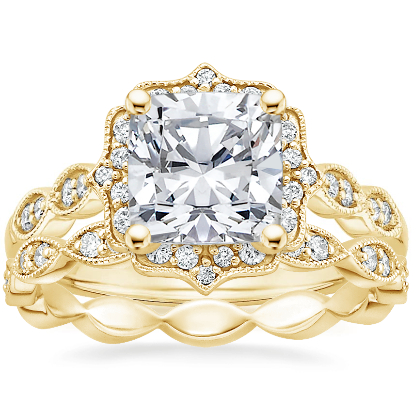 18K Yellow Gold Cadenza Halo Diamond Ring with Cadenza Eternity Diamond Ring (1/4 ct. tw.)