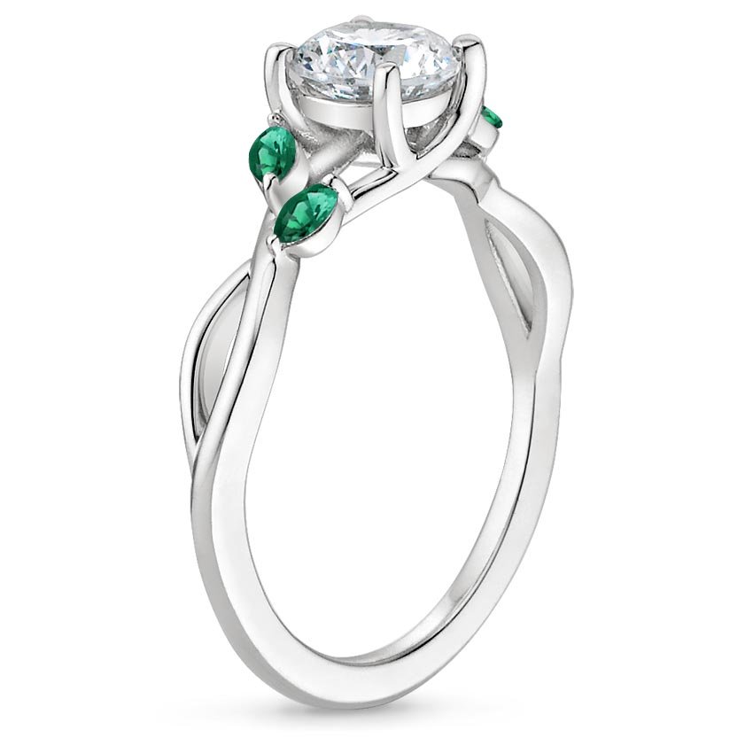 18K White Gold Willow Ring With Lab Emerald Accents, large side view