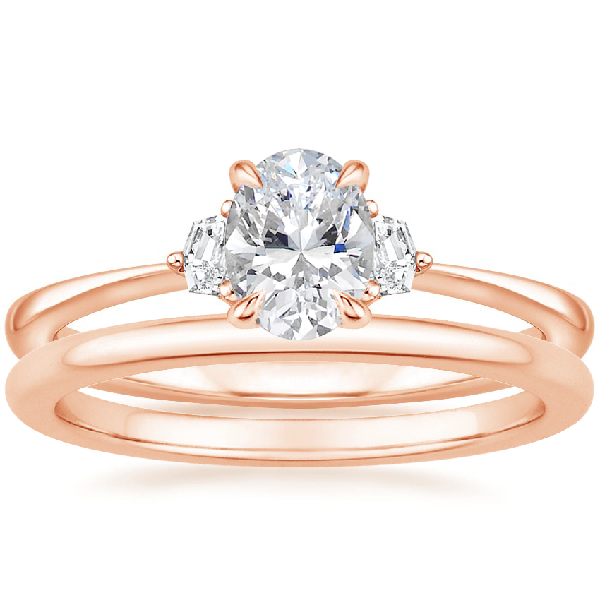 14K Rose Gold Cecily Diamond Ring with Petite Comfort Fit Wedding Ring
