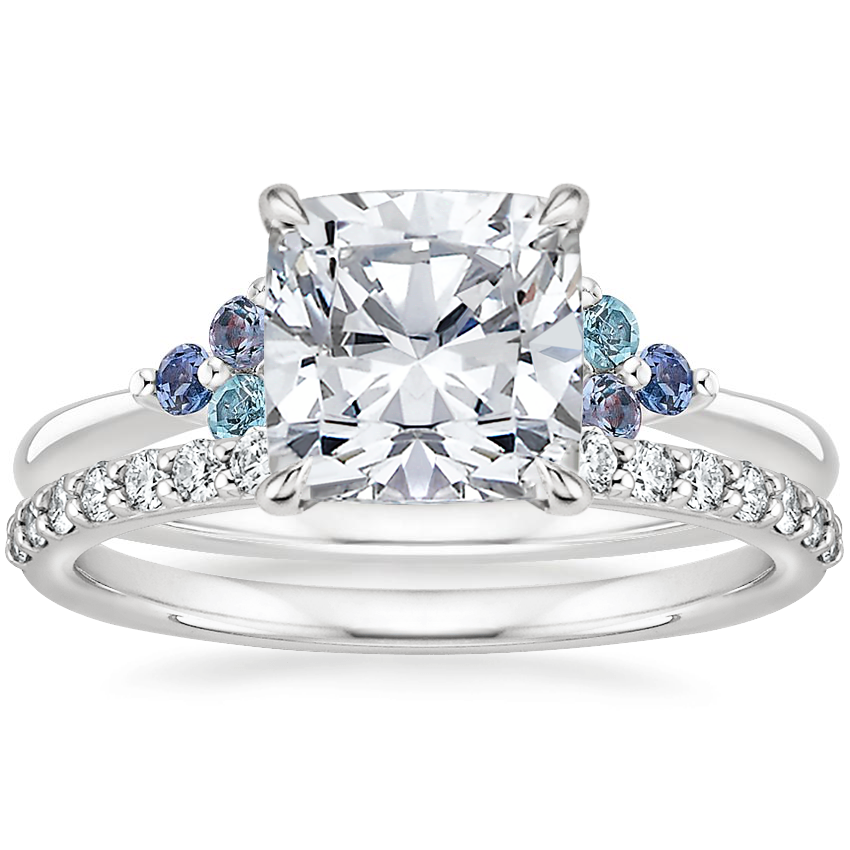 18K White Gold Indigo Melody Diamond Ring with Petite Shared Prong Diamond Ring (1/4 ct. tw.)