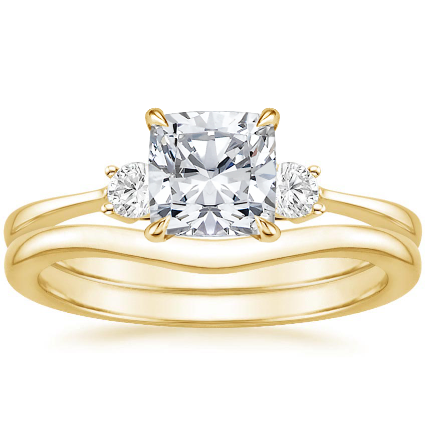 18K Yellow Gold Selene Diamond Ring (1/10 ct. tw.) with Petite Curved Wedding Ring