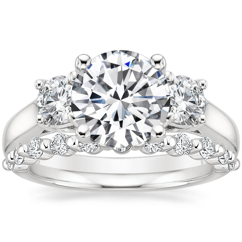 18K White Gold Three Stone Trellis Diamond Ring (1/2 ct. tw.) with Marseille Diamond Ring (1/3 ct. tw.)
