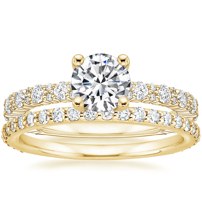 18K Yellow Gold Trevi Diamond Ring (1/2 ct. tw.) with Petite Shared Prong Eternity Diamond Ring (1/2 ct. tw.)